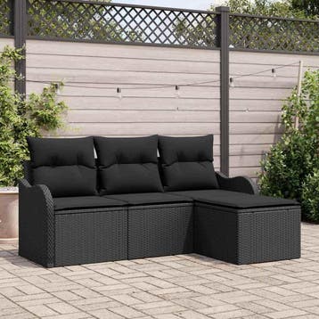 vidaXL Tuin Sofa Set 4 st Zwart poly rattan, Verzenden, Nieuw, Rotan, 4 zitplaatsen