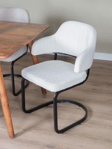 Eros Eetkamerstoel Ivory Bouclé | Met Armleuning, Huis en Inrichting, Overige kleuren, Verzenden, Nieuw, Stof