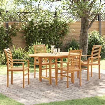 vidaXL Tuin eettafelset 5 st Bruin Massief Teakhout, Verzenden, Nieuw, 5 zitplaatsen