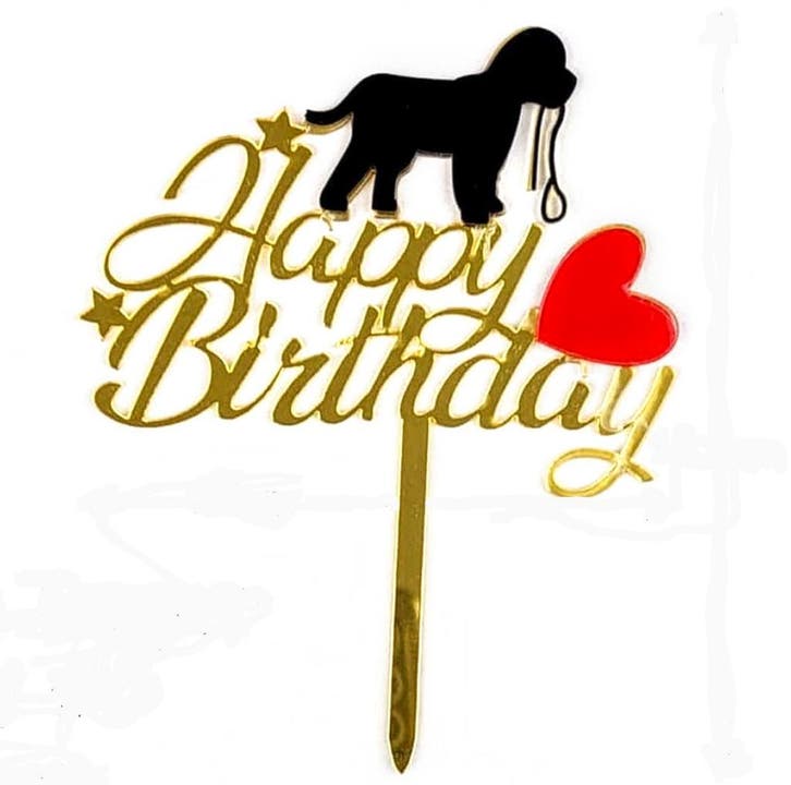 Acryl taart topper Happy Birthday goud, Dieren en Toebehoren, Honden-accessoires, Nieuw, Verzenden