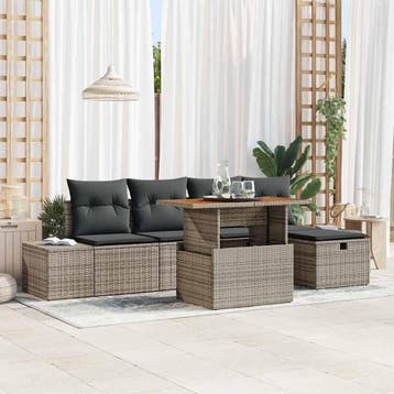 vidaXL Tuinbankenset 6 st Grijs poly rattan, Verzenden, Nieuw, Rotan, 6 zitplaatsen