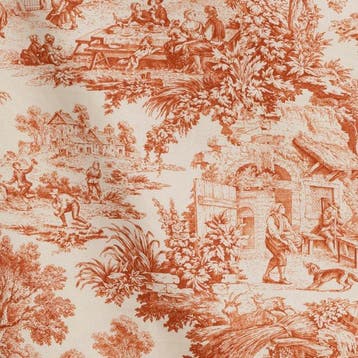 AA024 - Elegante en iconische Toile de Jouy oranje - Textiel