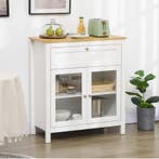 Witte Buffetkast met Glazen Deuren en Lade – 80×40×90 cm, Verzenden, Nieuw