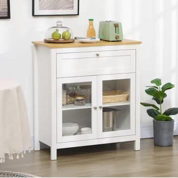 Witte Buffetkast met Glazen Deuren en Lade – 80×40×90 cm, Huis en Inrichting, Verzenden, Nieuw