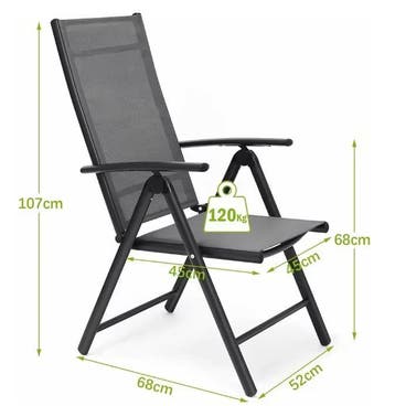 Verstelbare Opvouwbare Terrasstoelen Set van 2 Zwart / Grijs, Verzenden, Nieuw, Aluminium, Inklapbaar