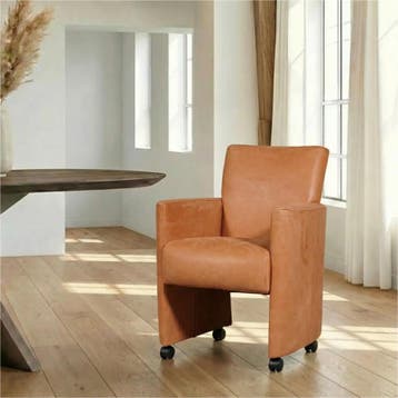 Leren eetkamerstoel Elegant - Kenia Rost (oranje) - Met, Ophalen of Verzenden, Nieuw, Leer, Eigentijds, Modern