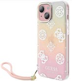 Guess iPhone 15 Hoesje Elegant Pioenrozen Design met riem, Verzenden, Nieuw, Frontje of Cover