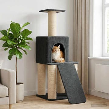 vidaXL Kattenboom met sisal krabpalen Donkergrijs 146 cm, Verzenden, Nieuw