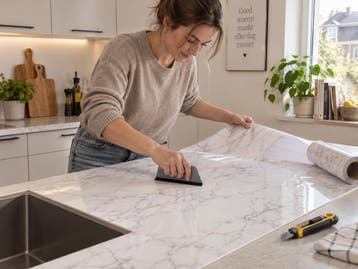 Keuken wrappen? Wrapfolie marmer, plakfolie marble wit mat, Huis en Inrichting, Nieuw