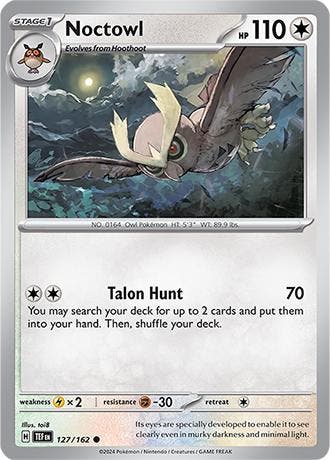 Noctowl 127/162 reverse holo Temporal forces, Ophalen of Verzenden, Nieuw, Losse kaart, Foil