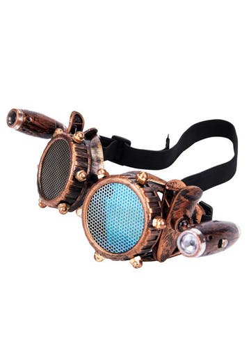 Goggles Steampunk Bril Gaas Studs Led Lampjes Koper Montuur, Ophalen of Verzenden, Nieuw, Overige maten, Carnaval