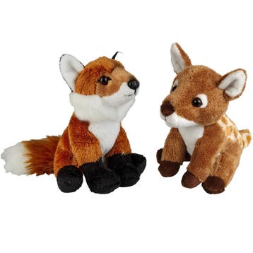 Bosdieren knuffels set van 2 - pluche vos en hertje - 15 cm, Verzenden, Nieuw