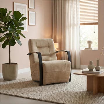 Leren fauteuil Magnificent - Kenia Taupe (taupe/bruin), Nieuw, Ophalen of Verzenden, 50 tot 75 cm, Industrieel, Modern