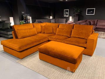 Hoekbank Leusden - hoekbanken - Goud - Velvetstof, Huis en Inrichting, Nieuw, 150 cm of meer, Stof, 250 tot 300 cm