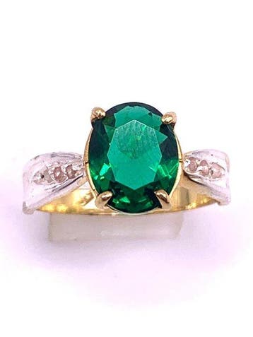 Zonder minimumprijs - Ring - 9 kt. Geel goud, Zilver Smaragd, Nieuw