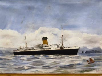 Escuela Impresionista Europea (XX) - Transanlántico surcando, Antiek en Kunst