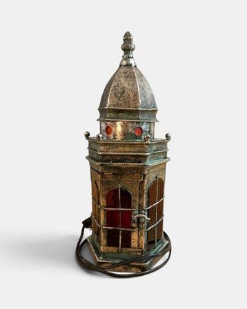 Tafellamp - Verzilverd messing, Glas-in-lood - antieke