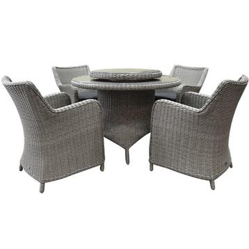 Bilbao Riccione dining tuinset 110 cm rond 6-delig grijs, Tuin en Terras, Ophalen of Verzenden, Nieuw, Wicker