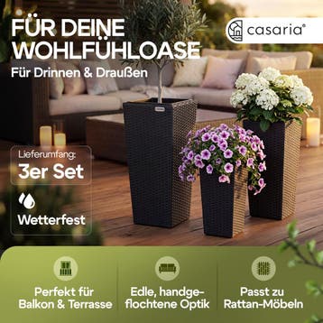 Polyrattan Bloempot Set van 3 Zwart (Plantenbakken), Verzenden, Nieuw