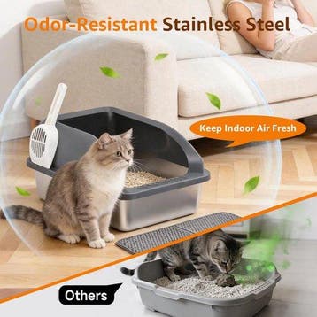 Kattenbak - Kattentoilet - 61x41x31 cm - Zilver/Grijs - Nobl, Dieren en Toebehoren, Verzenden, Zo goed als nieuw
