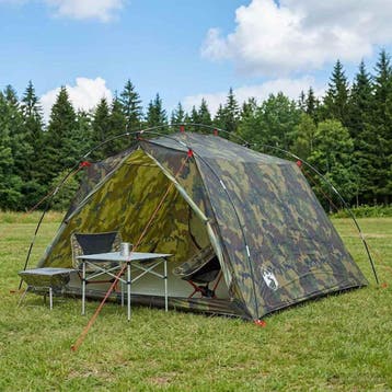 vidaXL Tunneltent 4-persoons Camouflage 185T Polyester met, Caravans en Kamperen, Verzenden, Nieuw, Tot en met 2