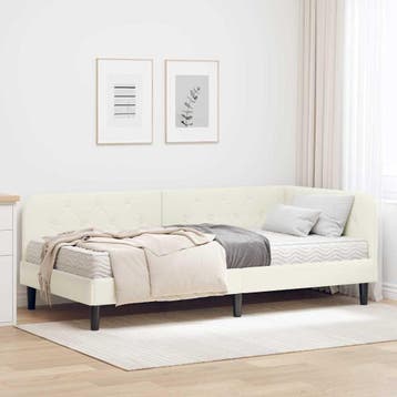 vidaXL Hoekbedframe Crème 100 x 200 cm Fluweel, Verzenden, Nieuw, Crème, Stof