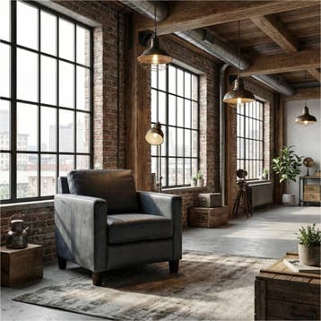 Leren fauteuil Smart - Kenia Denim (blauw) - Poten hout, Nieuw, Ophalen of Verzenden, Bohemian, Eigentijds, Modern, Retro, 50 tot 75 cm