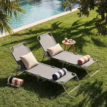 Ligbed set van 2 Carcao 186x55x24 cm donkergrijs zilverkleur, Tuin en Terras, Verzenden, Nieuw