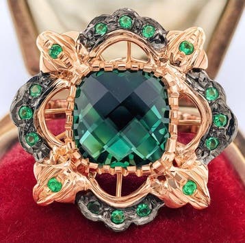Zonder minimumprijs - Ring - 9 kt. Roségoud, Zilver Olivijn, Nieuw