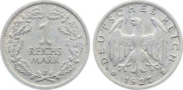 Duitsland 1 Reichsmark 1927 J fast vorzueglich J 319 zilver, Verzenden