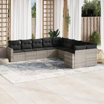 vidaXL 10-delige Loungeset met kussens poly rattan, Verzenden, Nieuw, Loungeset
