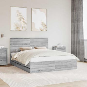 vidaXL Bedframe met lade Grijs Sonoma 160 x 200 cm, Verzenden, Nieuw, Grijs, Hout