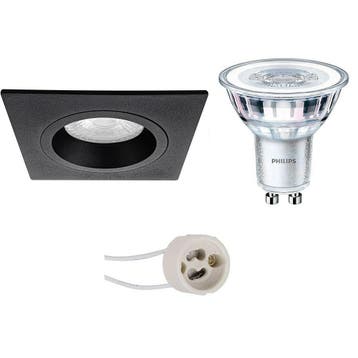 GU10 Inbouwspot Set - Mat Zwart - Inbouw Vierkant - Philips, Ophalen of Verzenden, Nieuw, Plafondspot of Wandspot