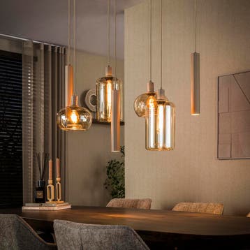 Hanglamp Eettafel - Nieuw - Amberglas - Beige - Webshop, Verzenden, Modern, Industrieel, Design, Minimalistisch, Organisch, Nieuw