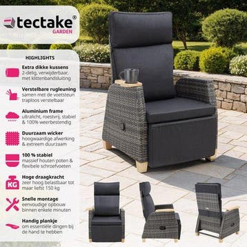 2dekans | tectake Lounge Tuinstoel – Verstelbare Rug- &, Ophalen of Verzenden, Zo goed als nieuw