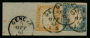 Italiaanse oude staten - Sardinië 1861 - Zeldzaam Cent. 80 +, Gestempeld