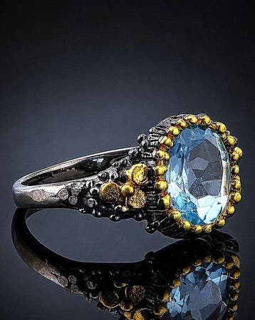 Topaas - Zilver - Ring - Ocean Glow, Antiek en Kunst
