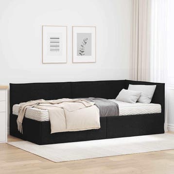 vidaXL Hoekbedframe met Matras 2 st Zwart 80 x 200 cm, Eenpersoons, Verzenden, Zwart, Nieuw