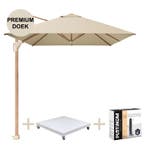 Challenger T1 premium parasol 400x300 cm teak champagne met, Tuin en Terras, Parasols, Ophalen of Verzenden, Nieuw