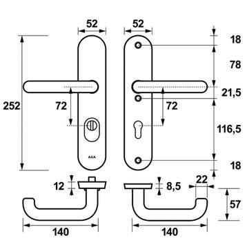 AXA Oval Plus veiligheidsbeslag achterdeur U kruk/kruk PC72, Verzenden, Nieuw