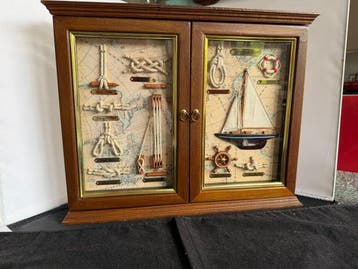 Kast - Glas, hout touw - Knopenlijst Sleutelkast, Antiek en Kunst