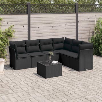 vidaXL 7-delige Loungeset met kussens poly rattan zwart, Verzenden, Nieuw, Loungeset