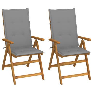 vidaXL Verstelbare klapstoelen (2 stuks) met kussens,, Verzenden, Nieuw, Hout