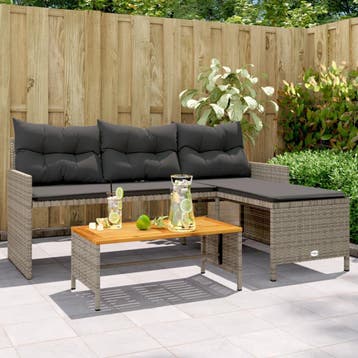 vidaXL Tuinbank met tafel en kussens L-vormig poly rattan, Verzenden, Nieuw