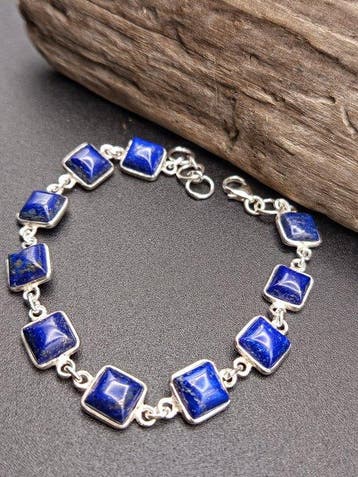 Uniek stuk armband van 925 zilver met lapis lazuli -