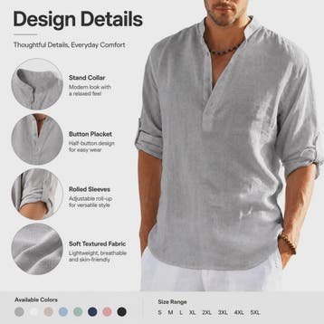 Heren Linnen Blouse Casual Lange Mouw - Comfortabele Vrijeti, Verzenden, Nieuw