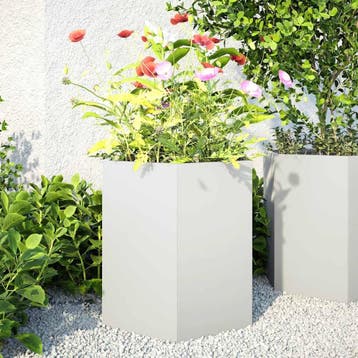 vidaXL Plantenbakken 2 st zeshoek 46x40x45 cm staal wit, Verzenden, Nieuw, Metaal