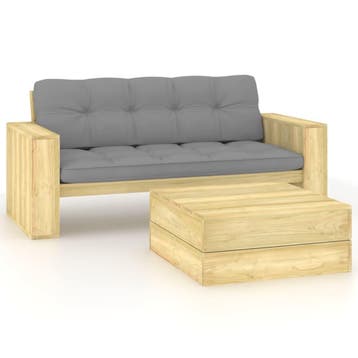 vidaXL 2-delige Loungeset met kussens geïmpregneerd, Verzenden, Nieuw, Loungeset