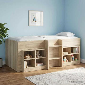 vidaXL Kinder Hoogslaper Sonoma Eiken 90 x 190 cm Bewerkt, Eenpersoons, Bruin, Verzenden, Nieuw