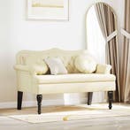 vidaXL Chesterfield Bank met kussen Crème 120,5 x 65 x 75 cm, Verzenden, Nieuw, Leer, Minder dan 150 cm